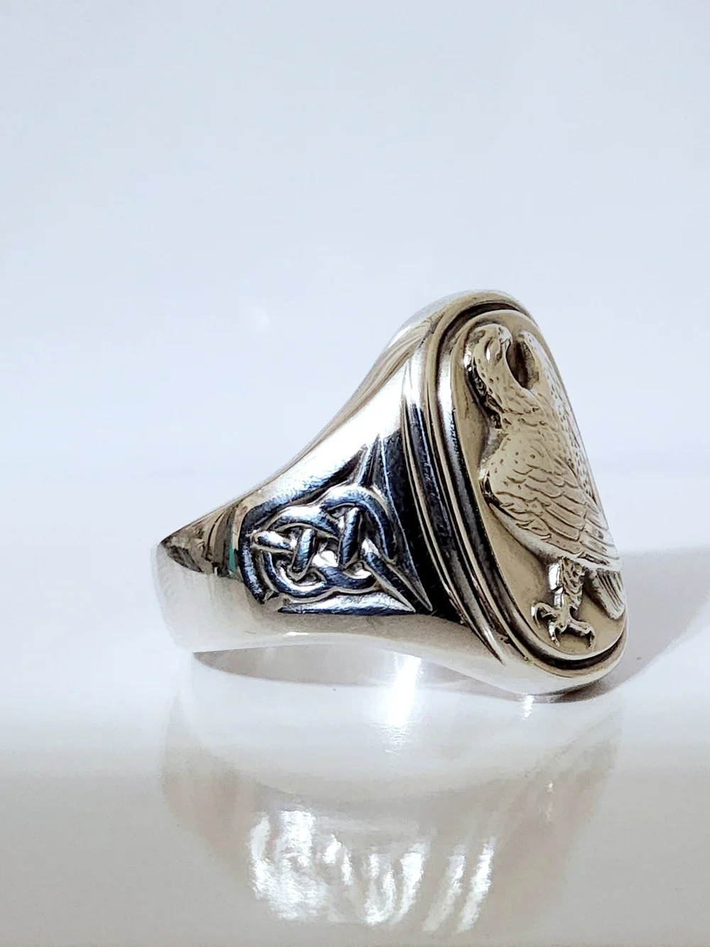 Vintage Georg Jensen Sterling Silver Eagle Signet Ring With Celtic Motif